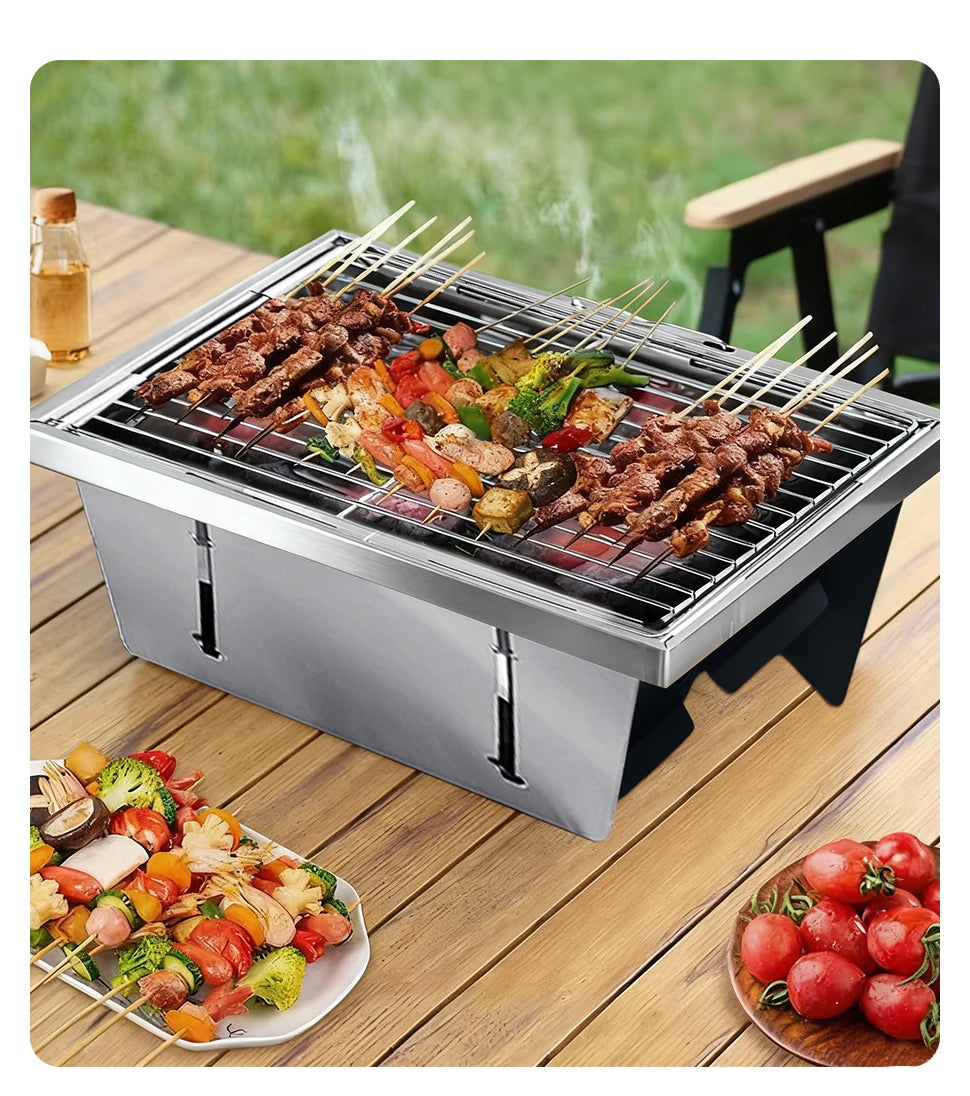 WESTTUNE IGT Portable Barbecue Grill - Stainless Steel Folding Charcoal Grill for Camping and Picnic