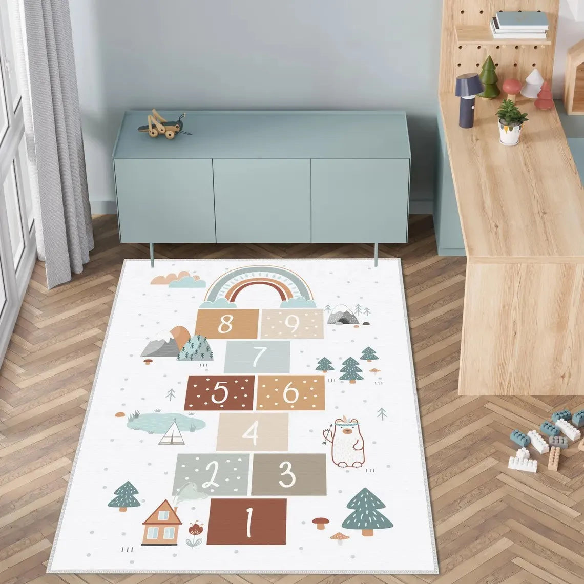 Hopscotch Kids Carpets Play Mat Cartoon Parent-child Game Carpet Bedroom Bedside Children's Number Game Room Decoration