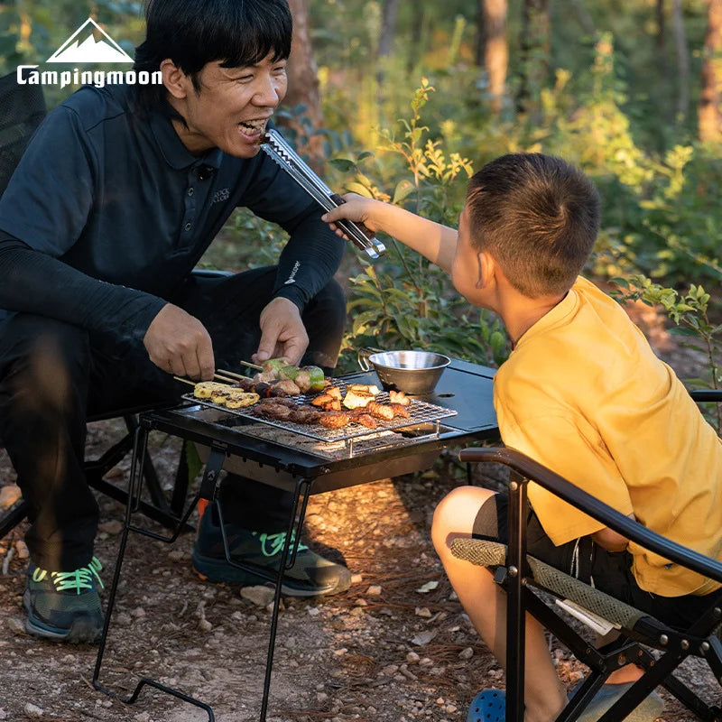 CAMPINGMOON UG-1 IGT Carbon Grill Camping Table with Expansion, Windproof BBQ, and Double-Layer Insulated Firewood Stove