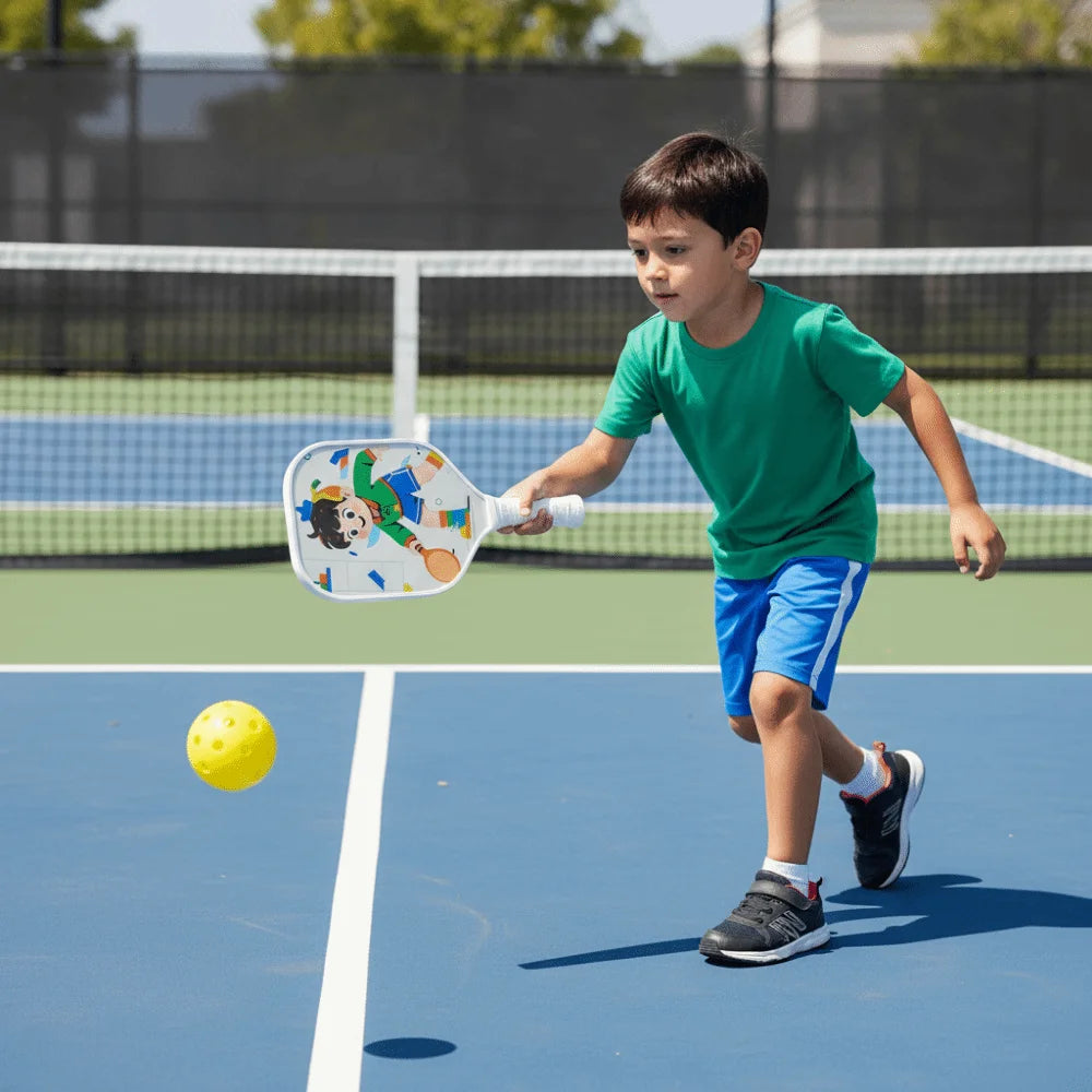 Cartoon Children's Pickleball Set with Colorful Rackets, Non-Slip Grip, and 2 Durable Balls