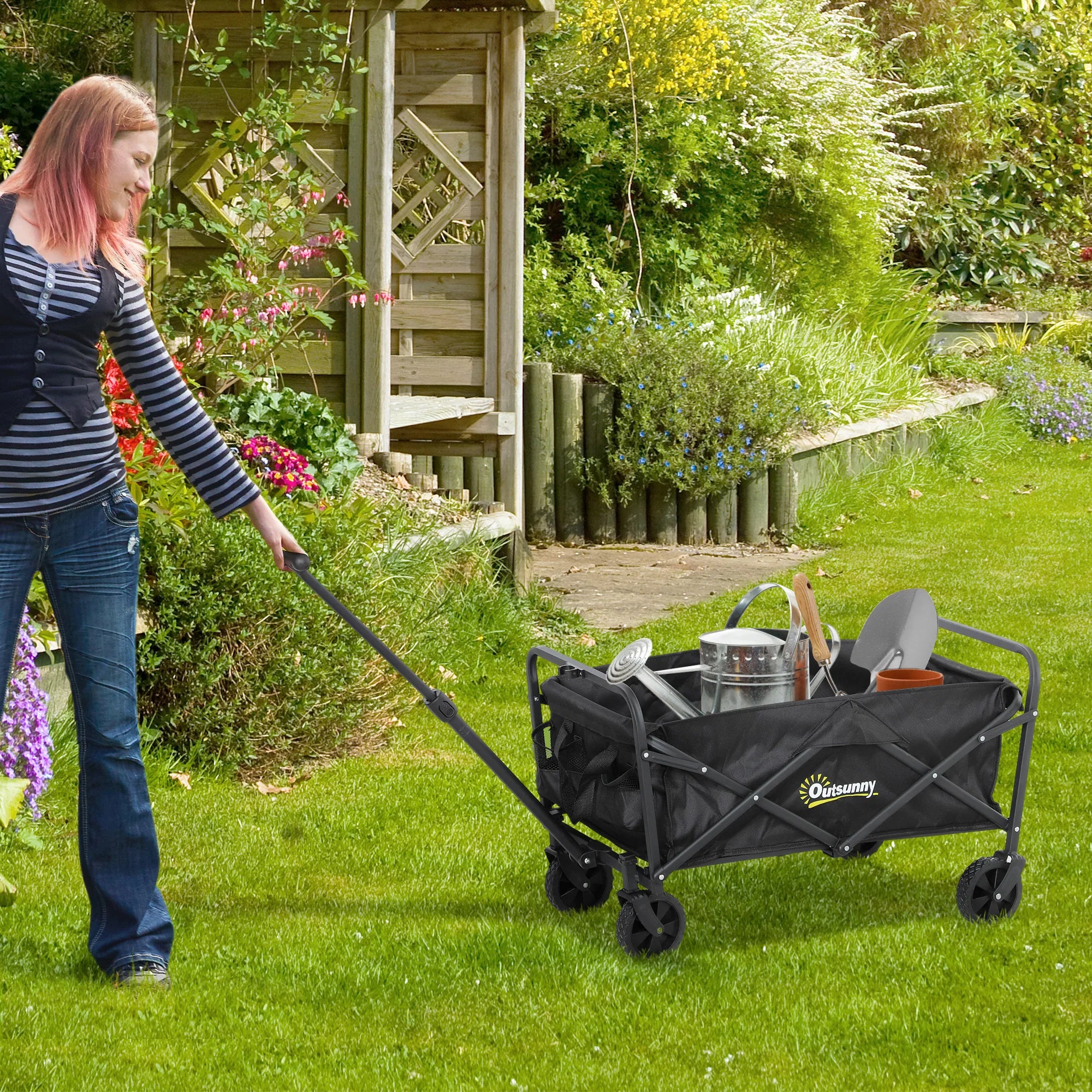 Beach Cart with Wheels and Adjustable Telescopic Handle - 120 kg Load Capacity