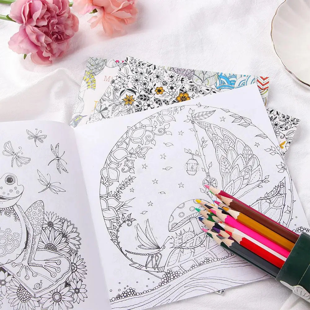 24 Pages Office School Kill Time English Edition Mixed Colouring Book Painting Graffiti Hand Painted Drawing Activities