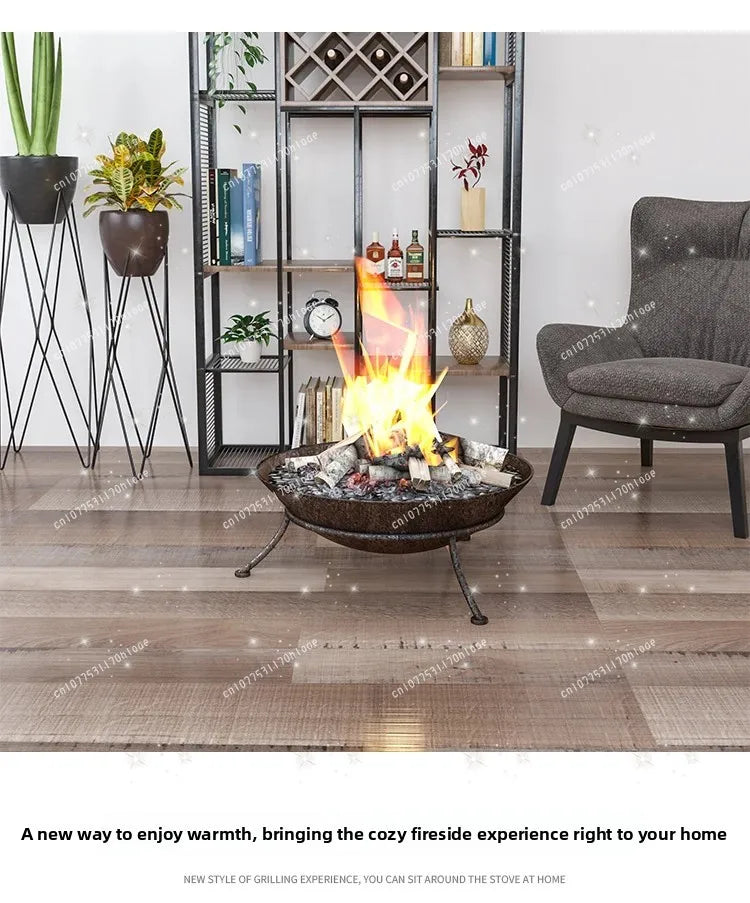 Charcoal Fire Stand 47/60cm - Wrought Iron Portable Indoor Outdoor Brazier Bonfire Stand