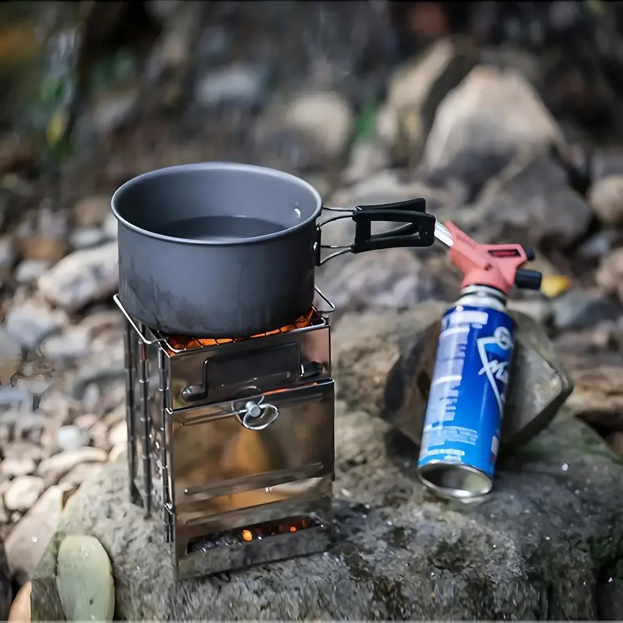 Square Wood Stove Outdoor Grill Mini BBQ Portable Camping Picnic Folding Grill for Home Kitchen Backyard Garden Cooking