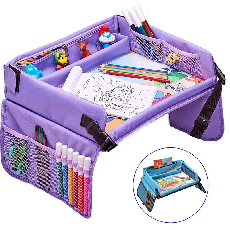 Children's Car Seat Toy Tray with Storage Bag - Multifunctional Foldable Drawing and Creative Tray for Babies
