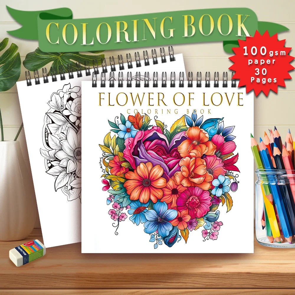 Adult Coloring Book - 30 Sheets Women's Spiral Drawing Book, 8.3 x 8.3 Inches, Perfect Birthday and Holiday Party Gift