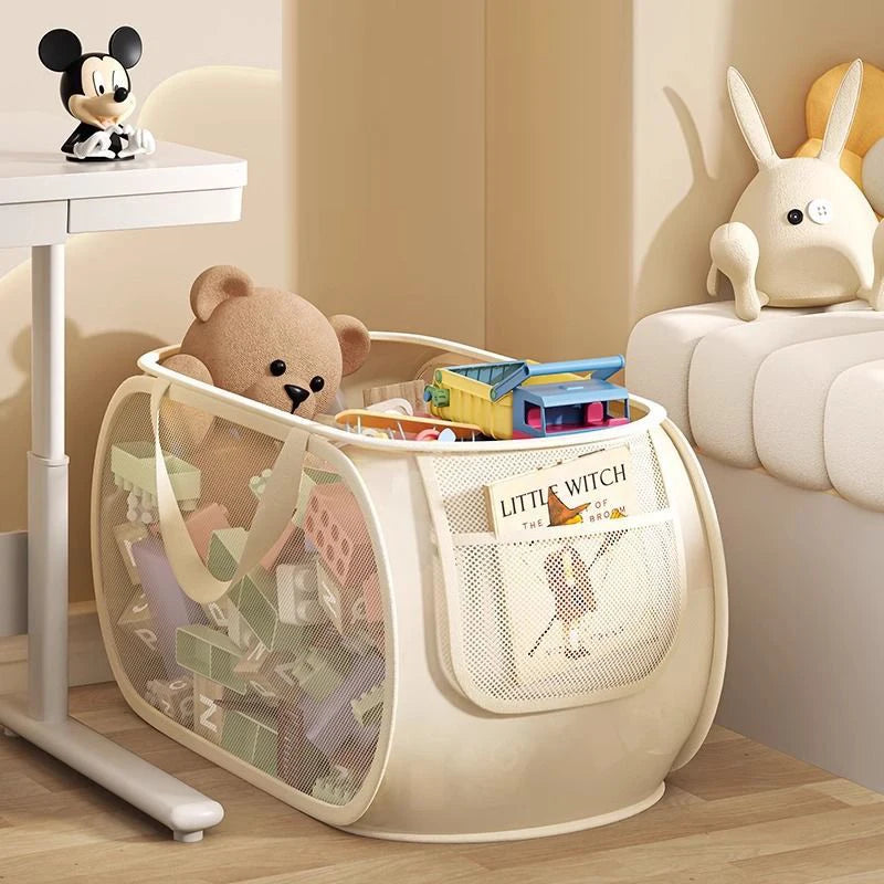 Kids Toy Storage Bin, Portable Large Capacity Organizer Basket for Plush Toys, Building Blocks, Home Playroom Organization