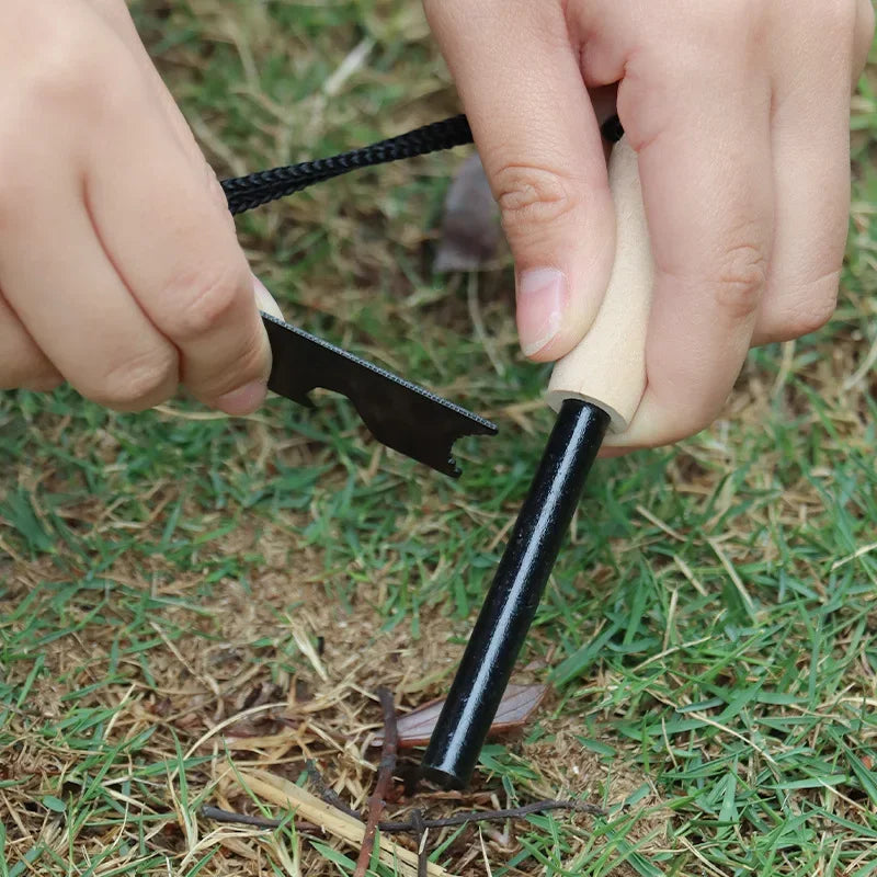 HOT Portable Outdoor Flint with Magnesium Sticks, Fire Tools, and Wooden Handle for Survival