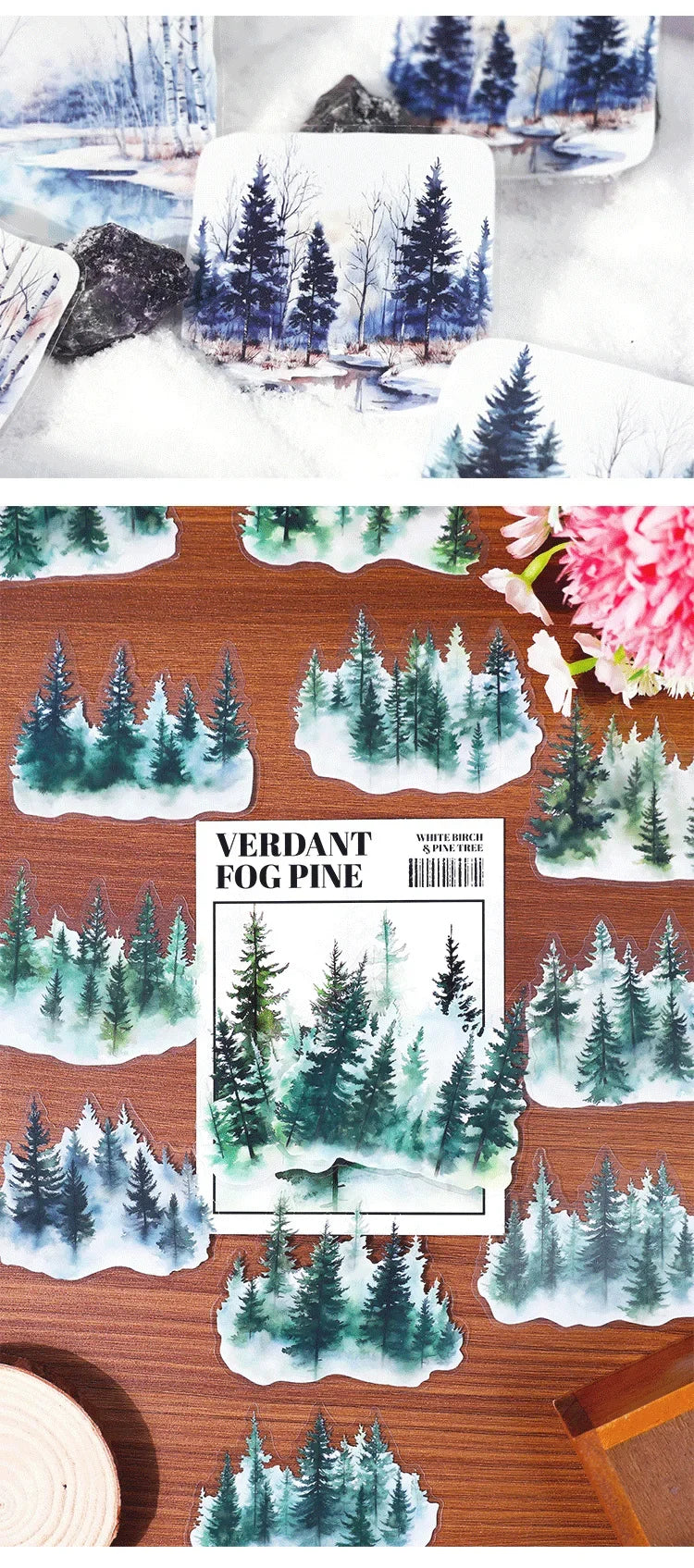 20 Sheets Forest Landscape Stickers - Pine Forest & Mountain Scenery for Scrapbooking, Stationery, Office, and School Supplies