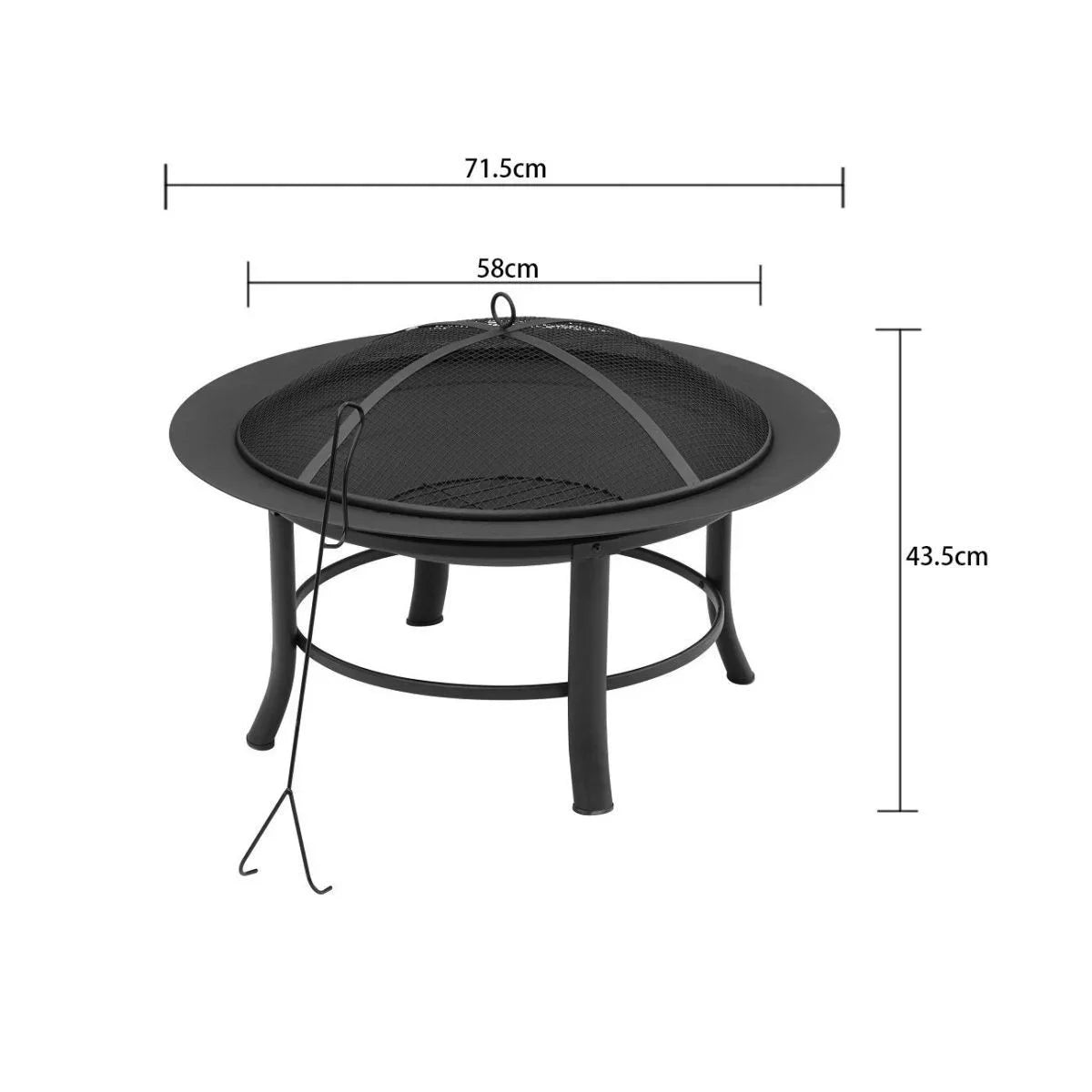 Camping Fire Pit Bonfire Stove with Wood Basket - Black Garden Decoration and Heating Furnace with Baking Net