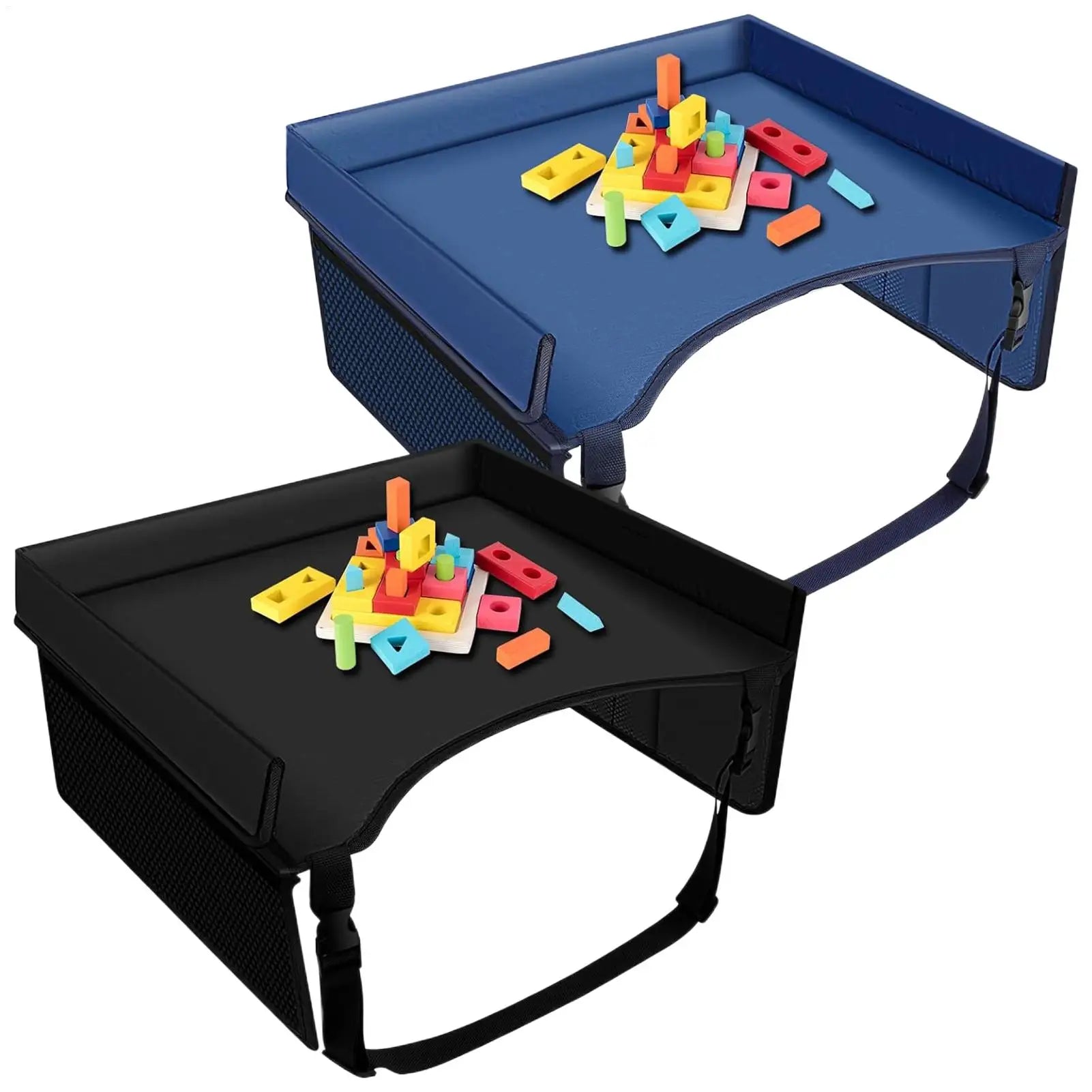 Car Seat Travel Tray Organizer for Kids - Waterproof Play Table with Cup Holder, Snack Storage & Toy Space for Babies and Strollers