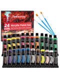 12ML 24 Colors Acrylic Paint Set with 3 Paint Brushes – Ideal Gift for Painters and Complete Paint Supplies for Adults