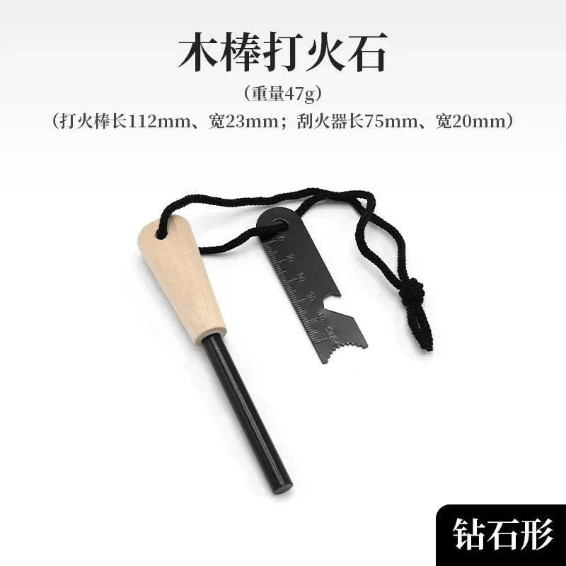 HOT Portable Outdoor Flint with Magnesium Sticks, Fire Tools, and Wooden Handle for Survival
