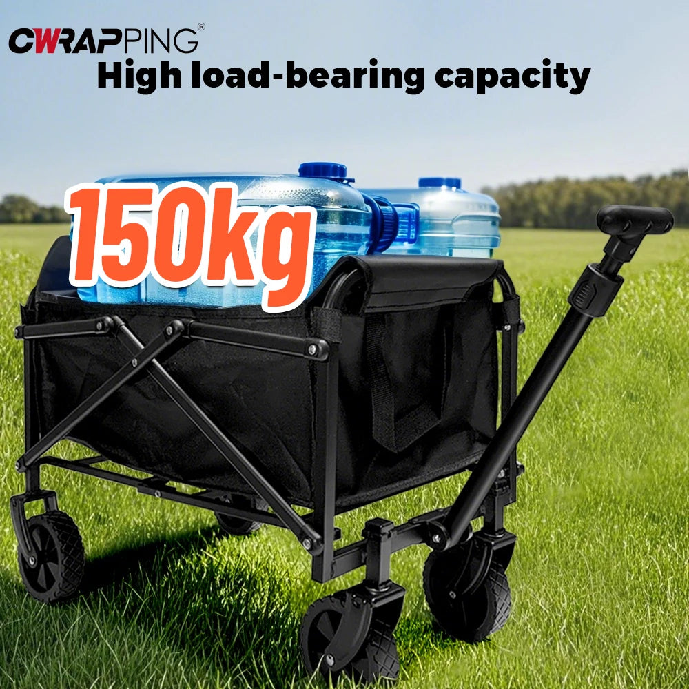 Black Handcart Portable Folding Garden Cart for Shopping, Picnic, Beach, and Camping Accessories