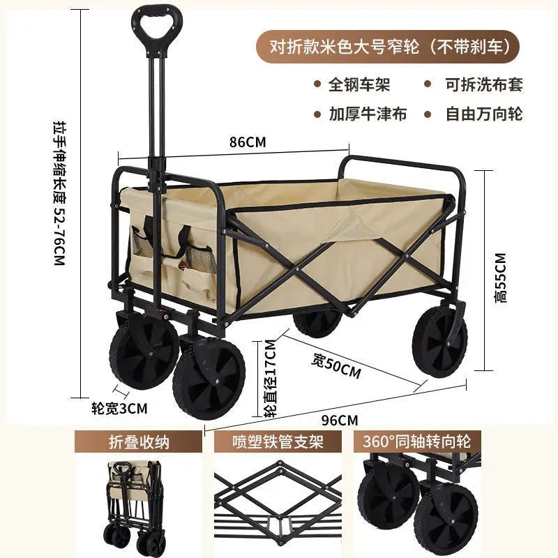 Camping Trailer Folding Shopping Cart for Outdoor Stalls, Cargo Transport, and Picnic Use