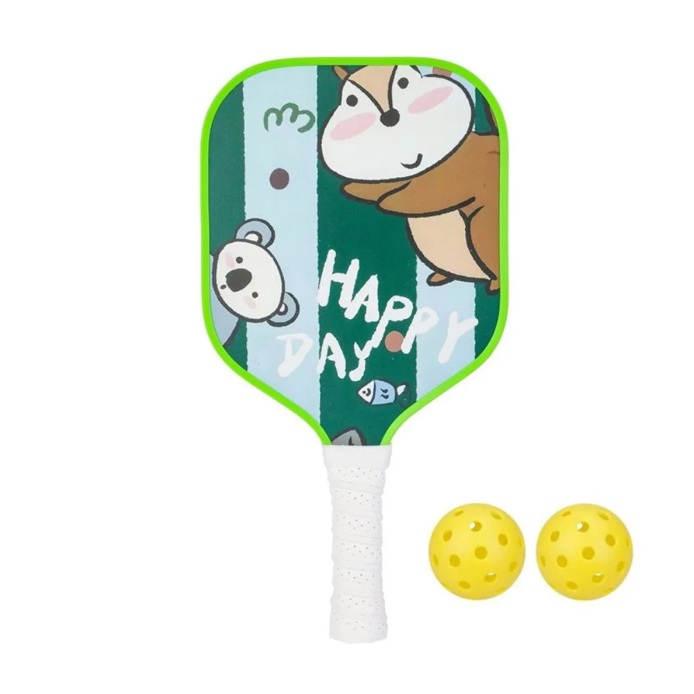 Cartoon Children's Pickleball Set with Colorful Rackets, Non-Slip Grip, and 2 Durable Balls