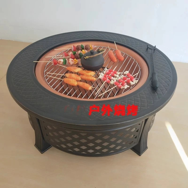 Outdoor Multifunctional fire pit BBQ Table and Charcoal Oven for Garden and Terrace Cooking