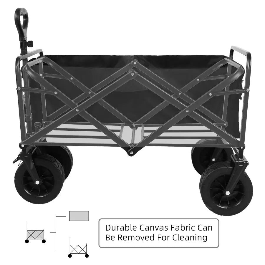 Heavy Duty Collapsible Outdoor Folding Wagon Cart for Garden, Beach, and Camping - Large Capacity Utility Trolley