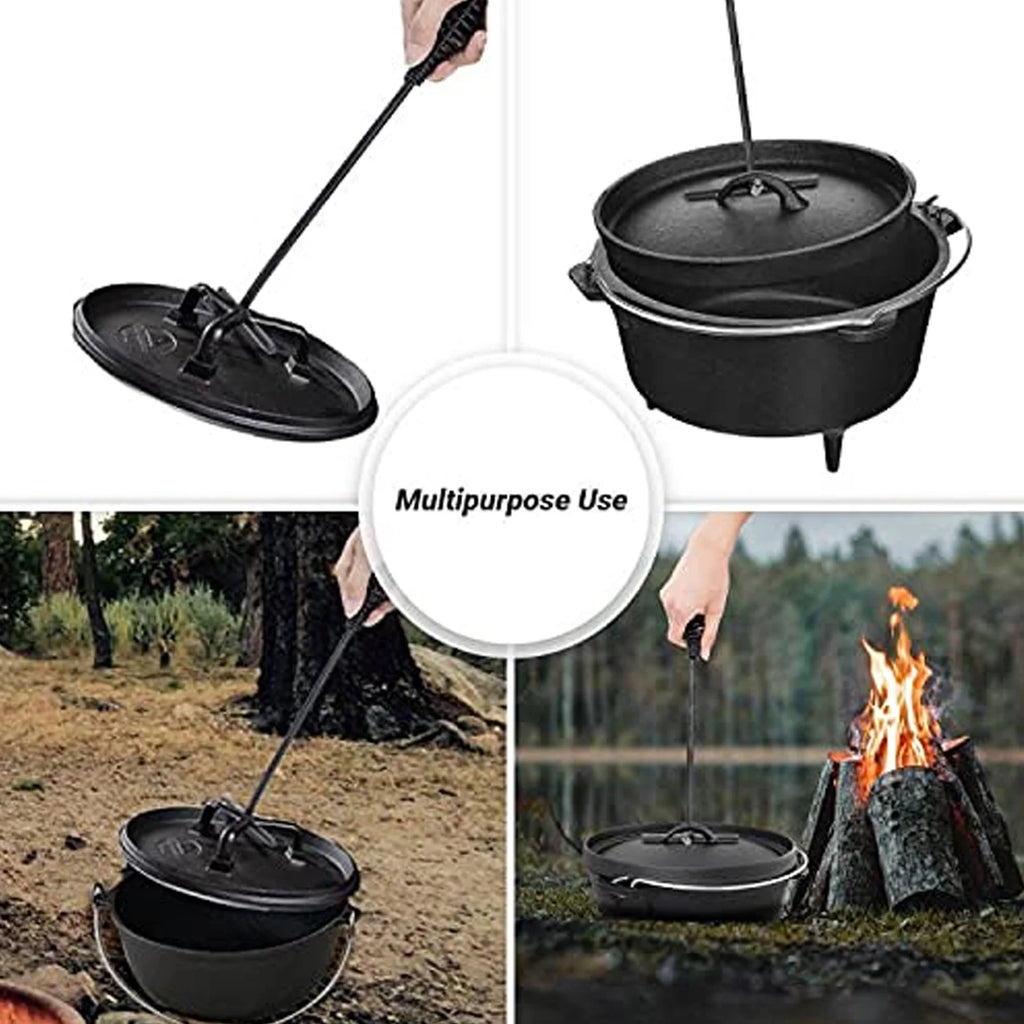 19.5cm Cast Iron Dutch Oven Lid Lifter with Spiral Handle for Outdoor Camping and Hiking