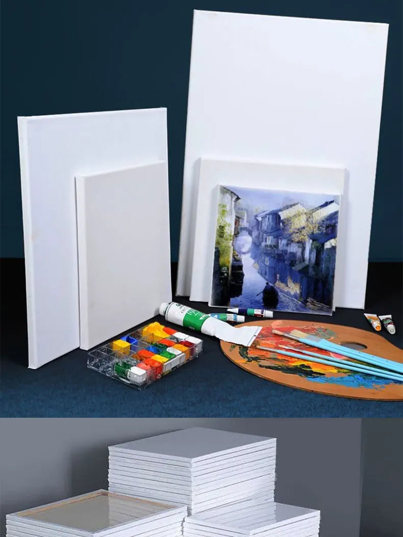 5pcs White Blank Artist Canvas Boards for Oil Painting, Acrylic, Watercolor with Wooden Frame