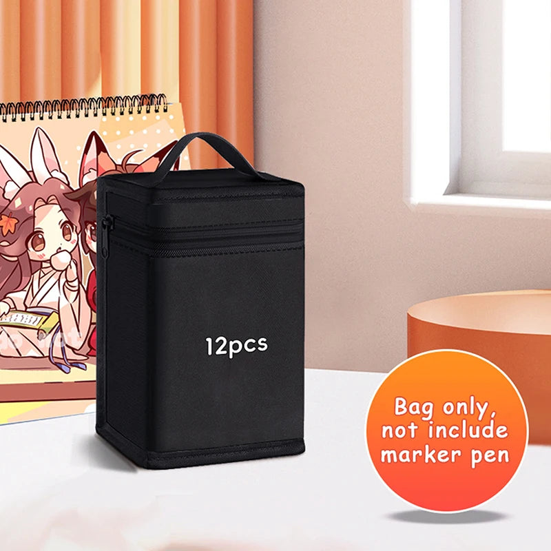 Large Capacity Canvas Pencil Bag Organizer for 12/24/36/48 Art Marker Pens - Folding Square Storage Pouch