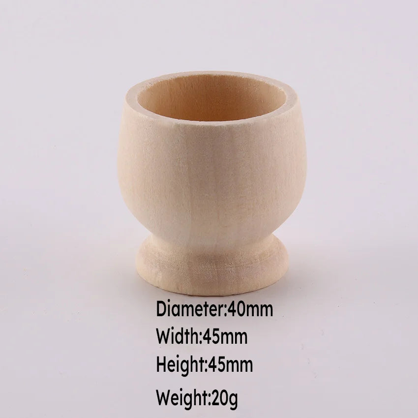 Children's Mini Wooden Play Kitchen Tableware Set - Solid Wood Bowls, Cups, and Creative Painted Ornaments
