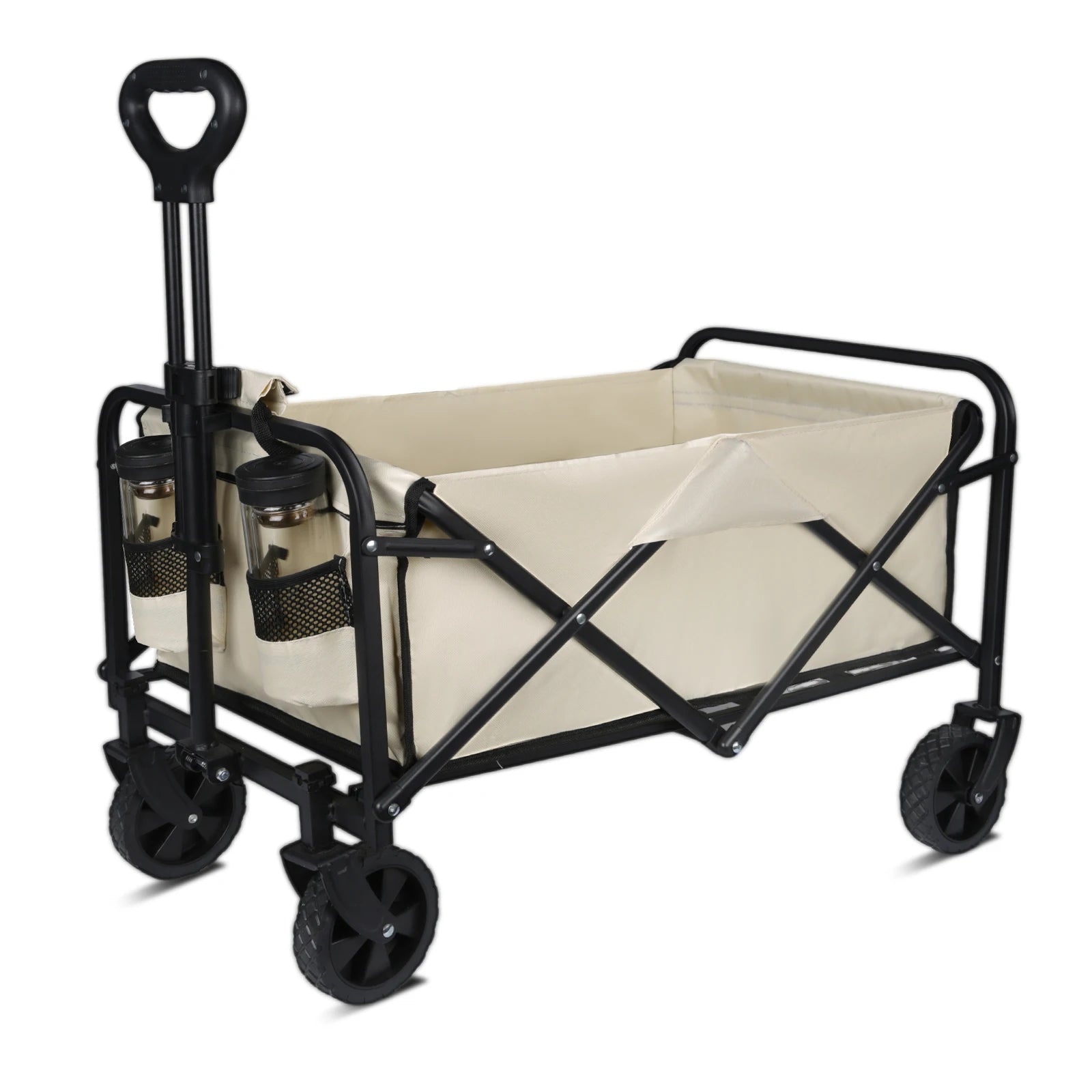 Foldable Hand Trolley for Garden and Beach - Heavy Duty 4-Wheel Carrying Trolley for Outdoor Camping and Warehouse Use