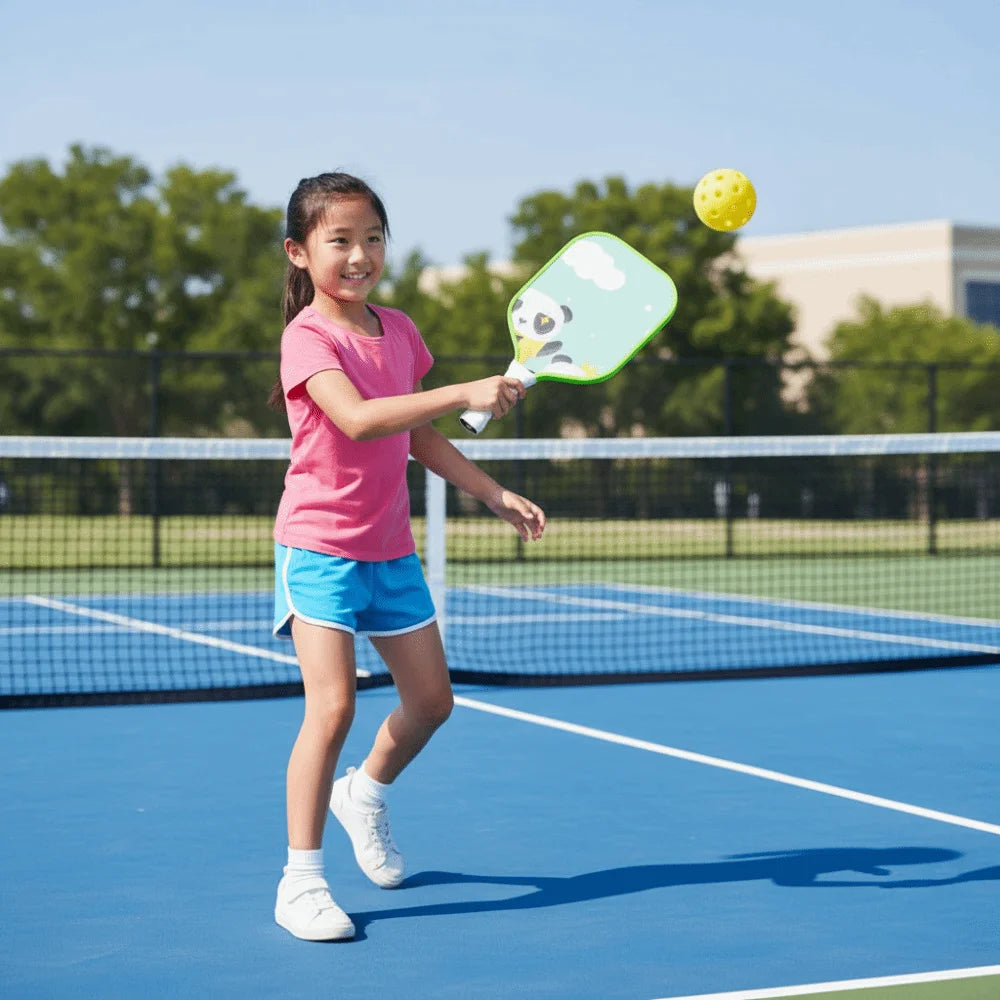 Cartoon Children's Pickleball Set with Colorful Rackets, Non-Slip Grip, and 2 Durable Balls
