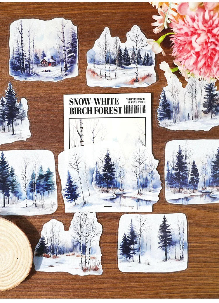 20 Sheets Forest Landscape Stickers - Pine Forest & Mountain Scenery for Scrapbooking, Stationery, Office, and School Supplies