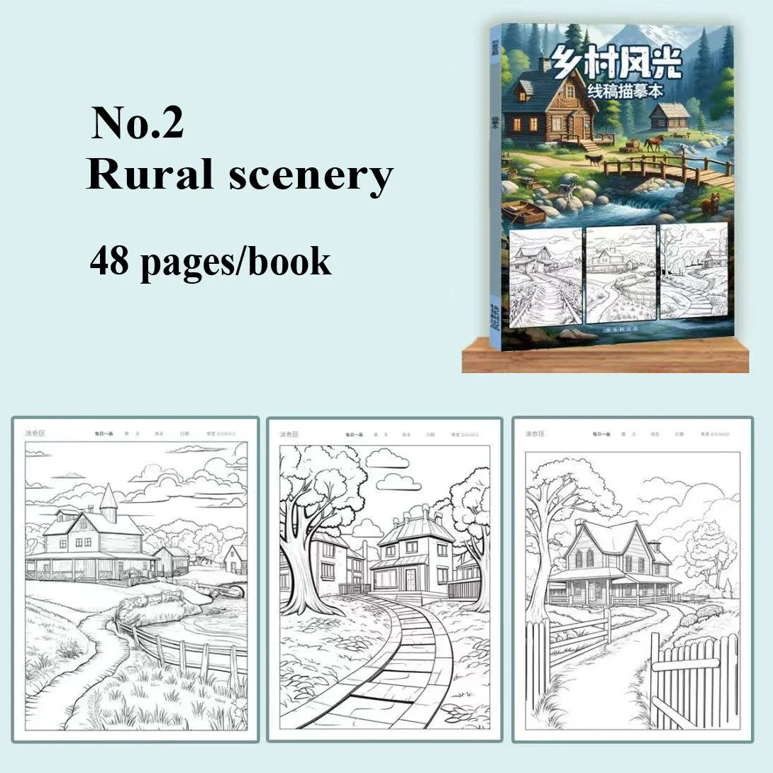 Artistic Drawing Practice Book for Adults - Landscape Tracing and Pen Control Coloring for Stress Relief