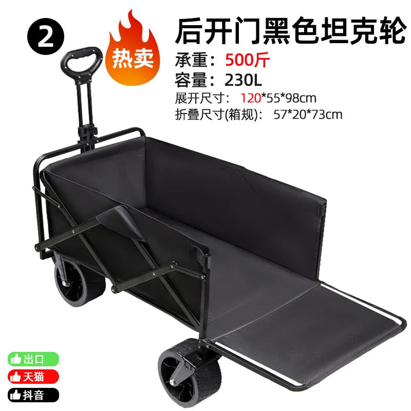 Extra Long Extender Folding Utility Cart for Outdoor Use, Large Capacity Picnic Trolley and Beach Wagon