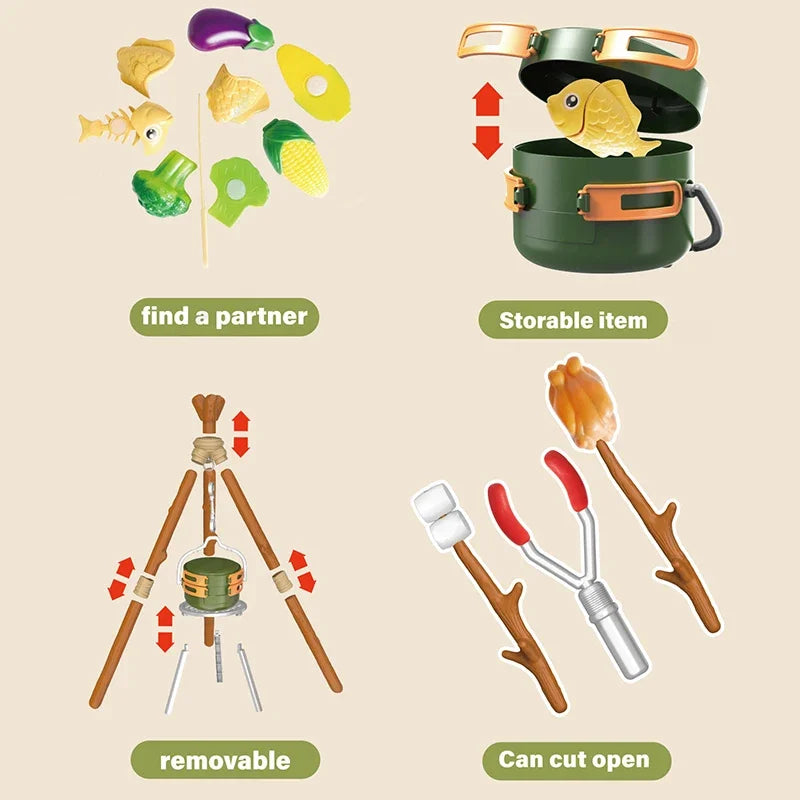 51Pcs Children's Camping Play Set Simulated Campfire Kitchen Food Picnic Role Play Toy for Kids