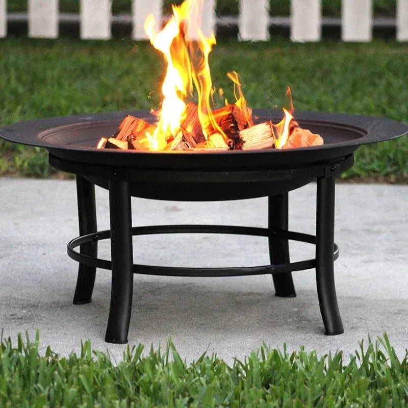 Camping Fire Pit Bonfire Stove with Wood Basket - Black Garden Decoration and Heating Furnace with Baking Net