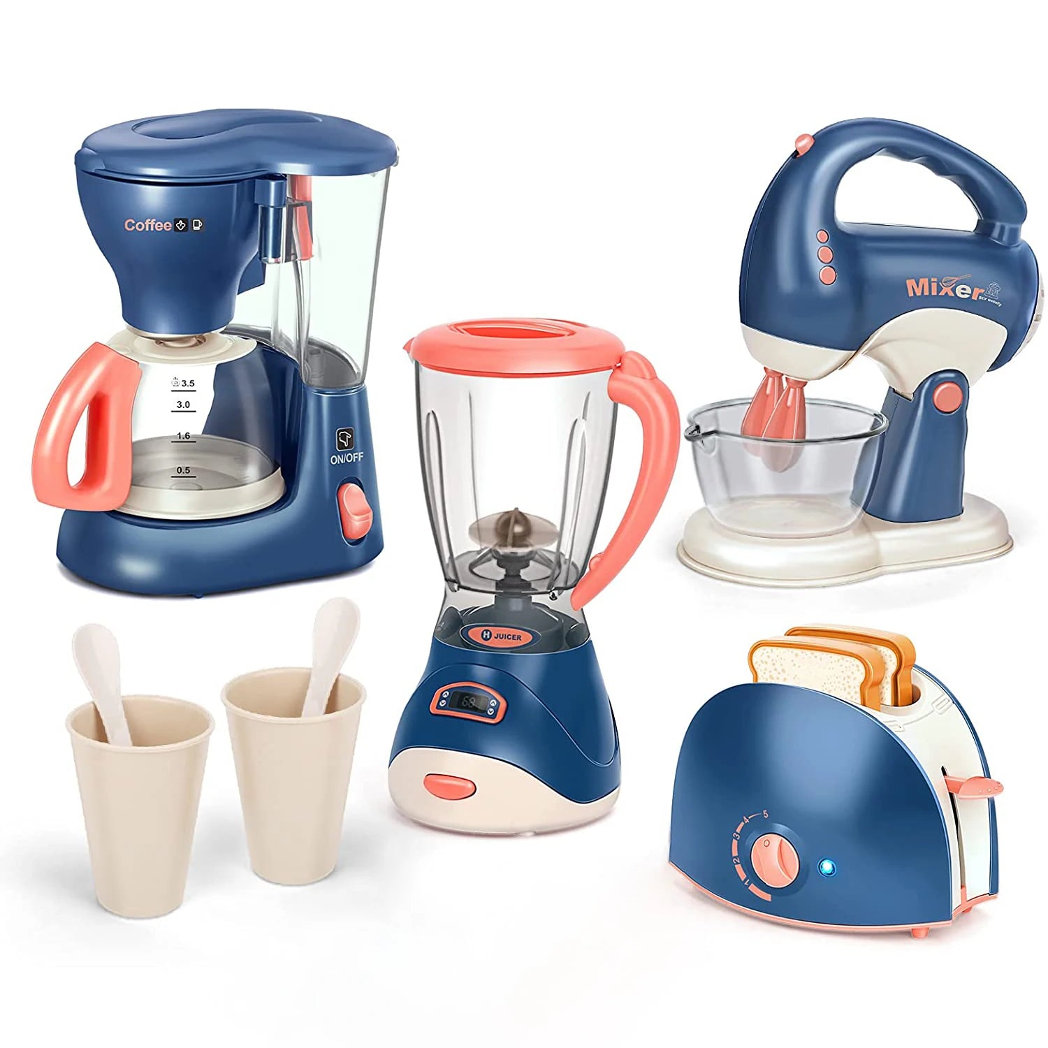 Kids Kitchen Playset - Pretend Play House Simulation Appliances Set with Juicer, Mixer, Vacuum, and Toaster for Educational Fun
