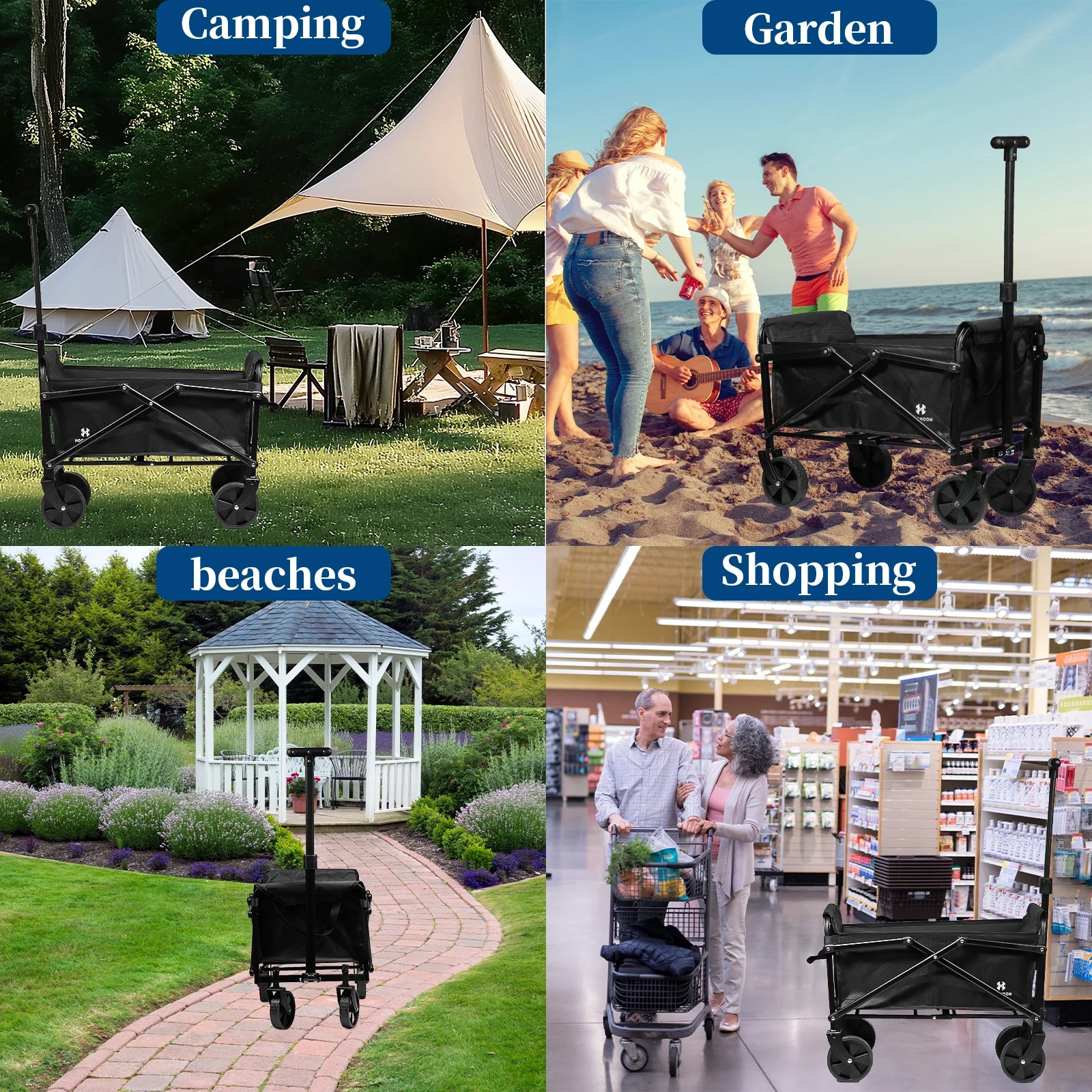 Beach Cart with Large Wheels - Foldable Utility Trolley for Picnic, Fishing, and Camping