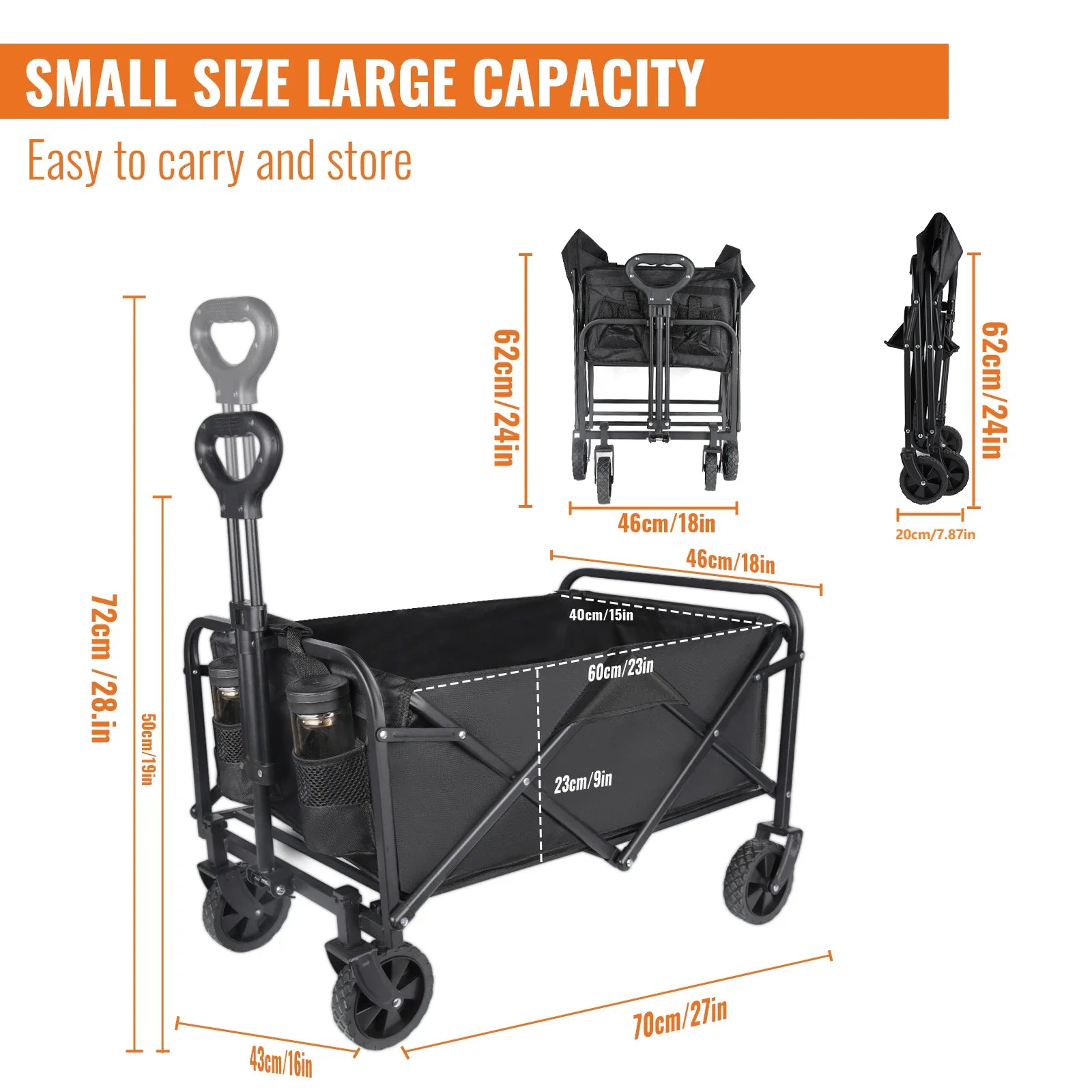 Foldable Hand Trolley for Garden and Beach - Heavy Duty 4-Wheel Carrying Trolley for Outdoor Camping and Warehouse Use