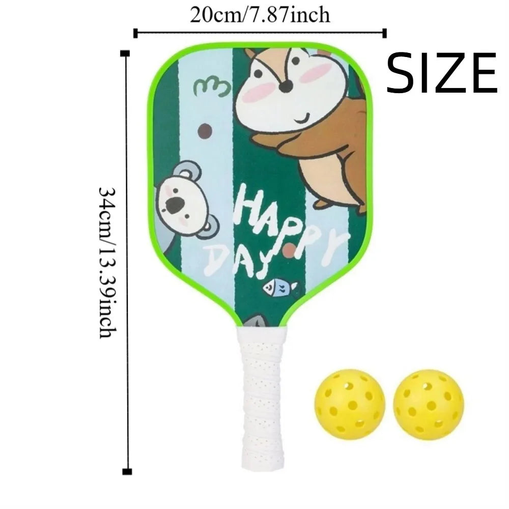 Cartoon Children's Pickleball Set with Colorful Rackets, Non-Slip Grip, and 2 Durable Balls