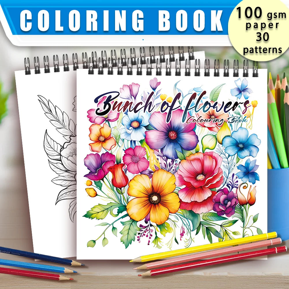 Adult Coloring Book - 30 Sheets Women's Spiral Drawing Book, 8.3 x 8.3 Inches, Perfect Birthday and Holiday Party Gift