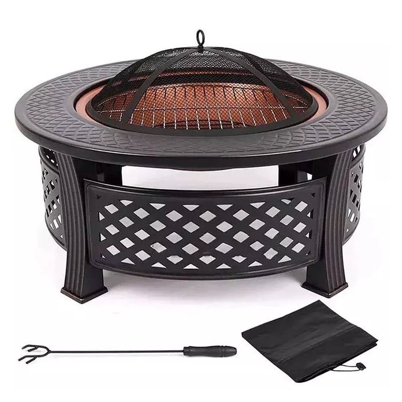 32-Inch Fire Pit Bowl with BBQ Grill - Outdoor Camping Firepit Set for Wood Burning and Garden Heating