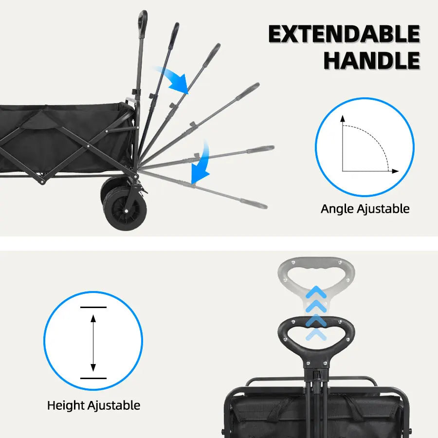 Heavy Duty Collapsible Outdoor Folding Wagon Cart for Garden, Beach, and Camping - Large Capacity Utility Trolley