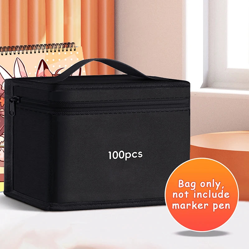 Large Capacity Canvas Pencil Bag Organizer for 12/24/36/48 Art Marker Pens - Folding Square Storage Pouch