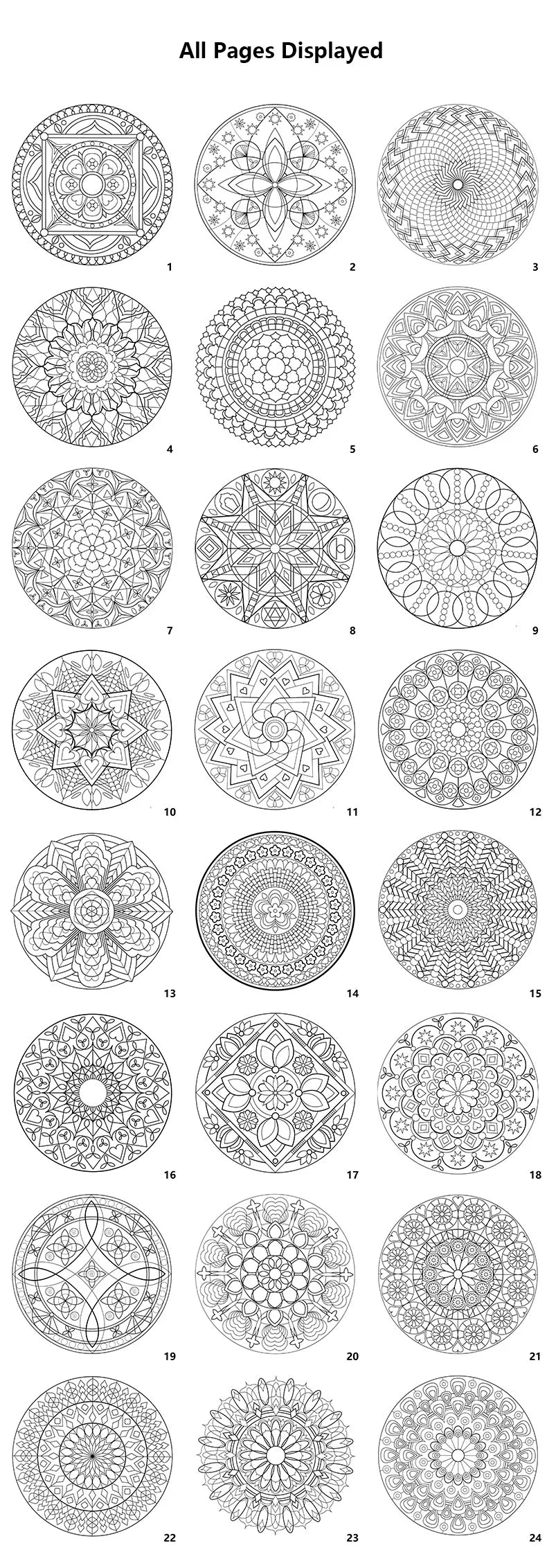 24 Page Mandala Coloring Book for Adults – Stress Relief with Graffiti Art Designs