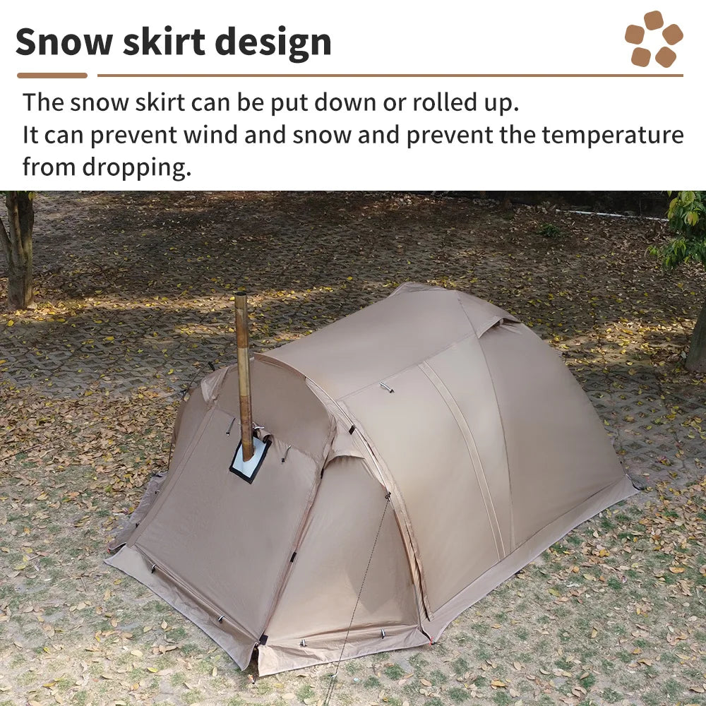 Fireproof Winter Camping Tent for 2 - Waterproof Tunnel Dome Tent with Stove Jack and Snow Skirt for 4 Season Hiking