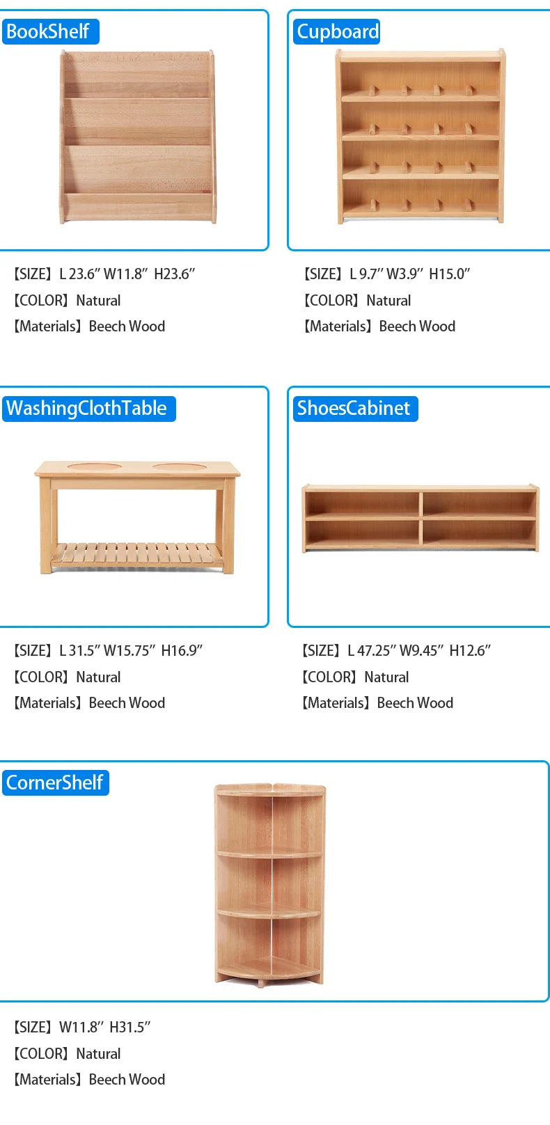 Montessori Kids Beachwood Shelf, Cabinet, Table, Rug Stand, Cupboard for Kindergarten and Childcare Center