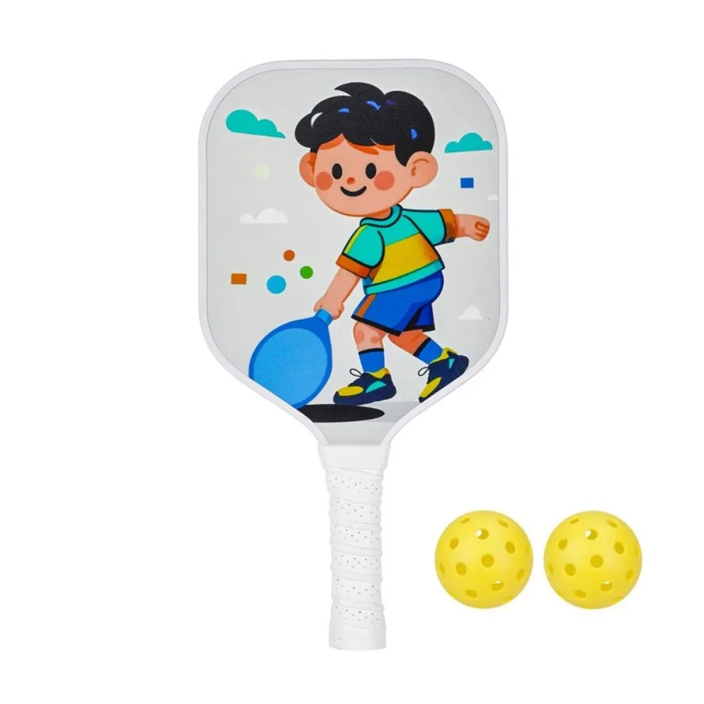 Cartoon Children's Pickleball Set with Colorful Rackets, Non-Slip Grip, and 2 Durable Balls