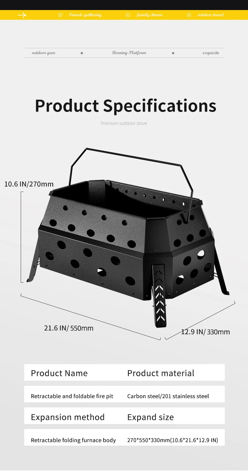 Portable Folding Campfire Grill Outdoor Wood Burning Stove for Camping and Hiking Lightweight Charcoal Fire Pit - Versatile Cooking Essential