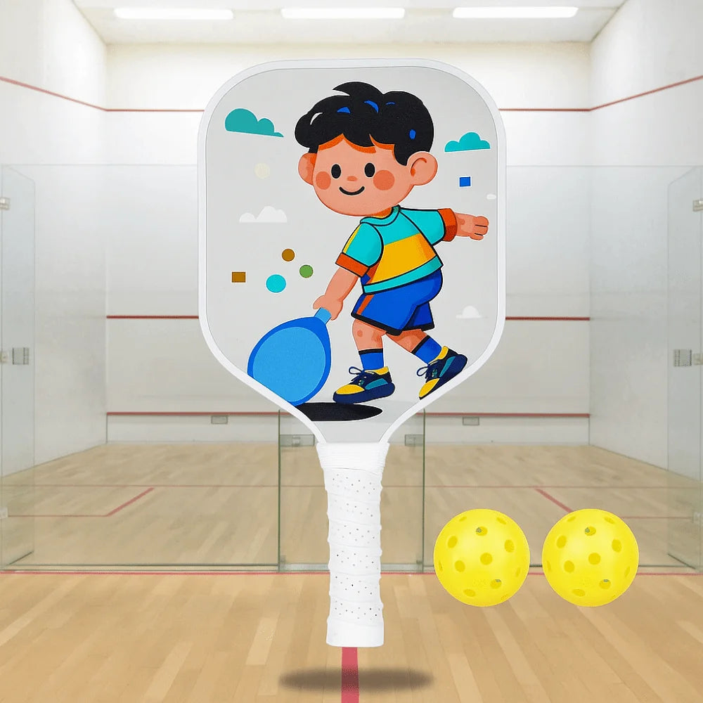 Cartoon Children's Pickleball Set with Colorful Rackets, Non-Slip Grip, and 2 Durable Balls