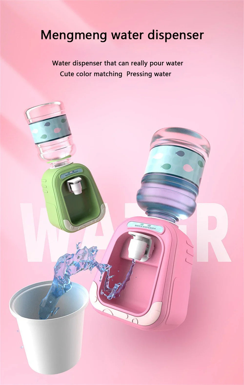Simulation Cartoon Kitchen Toy Mini Water Dispenser for Kids Educational Play House Experience