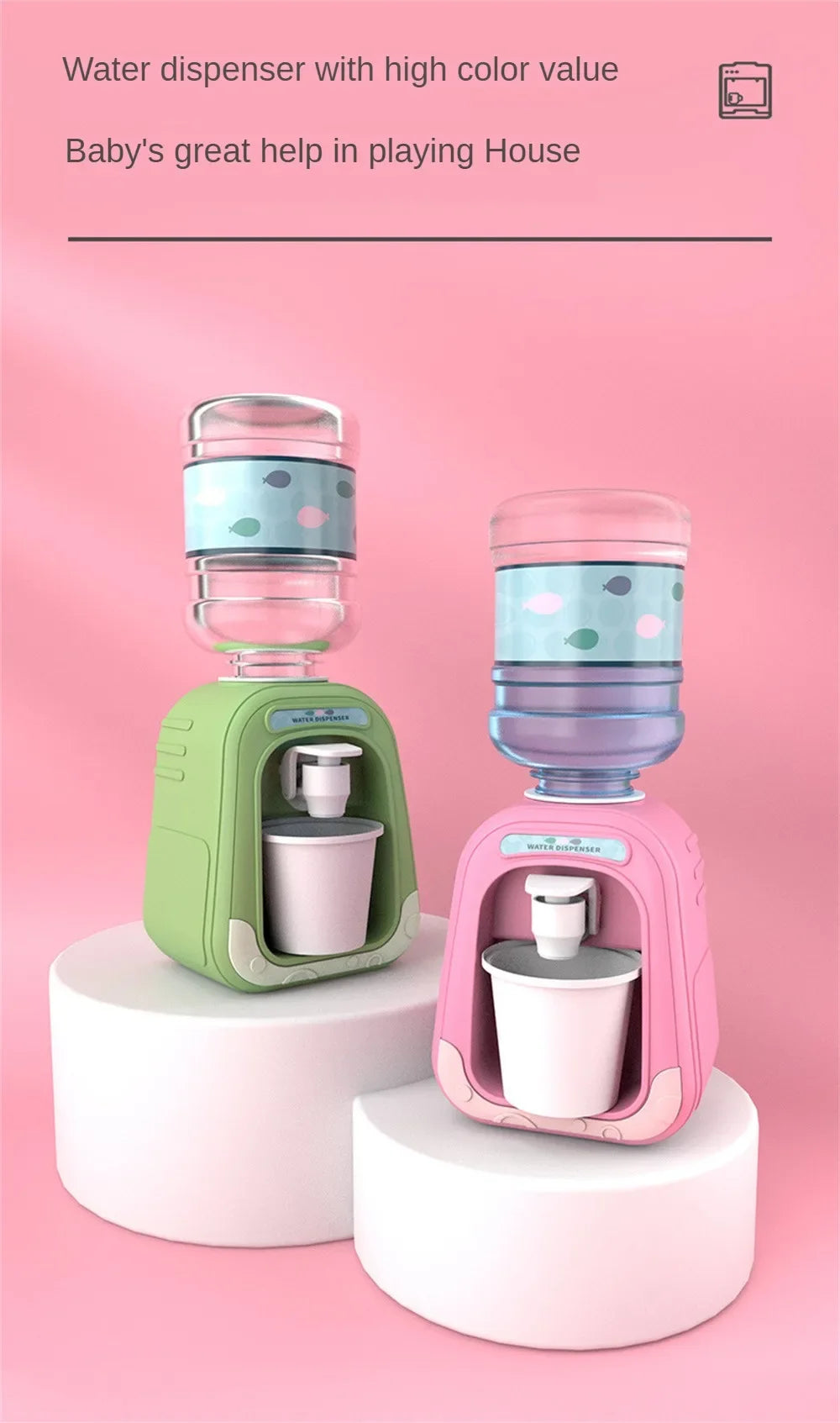 Simulation Cartoon Kitchen Toy Mini Water Dispenser for Kids Educational Play House Experience