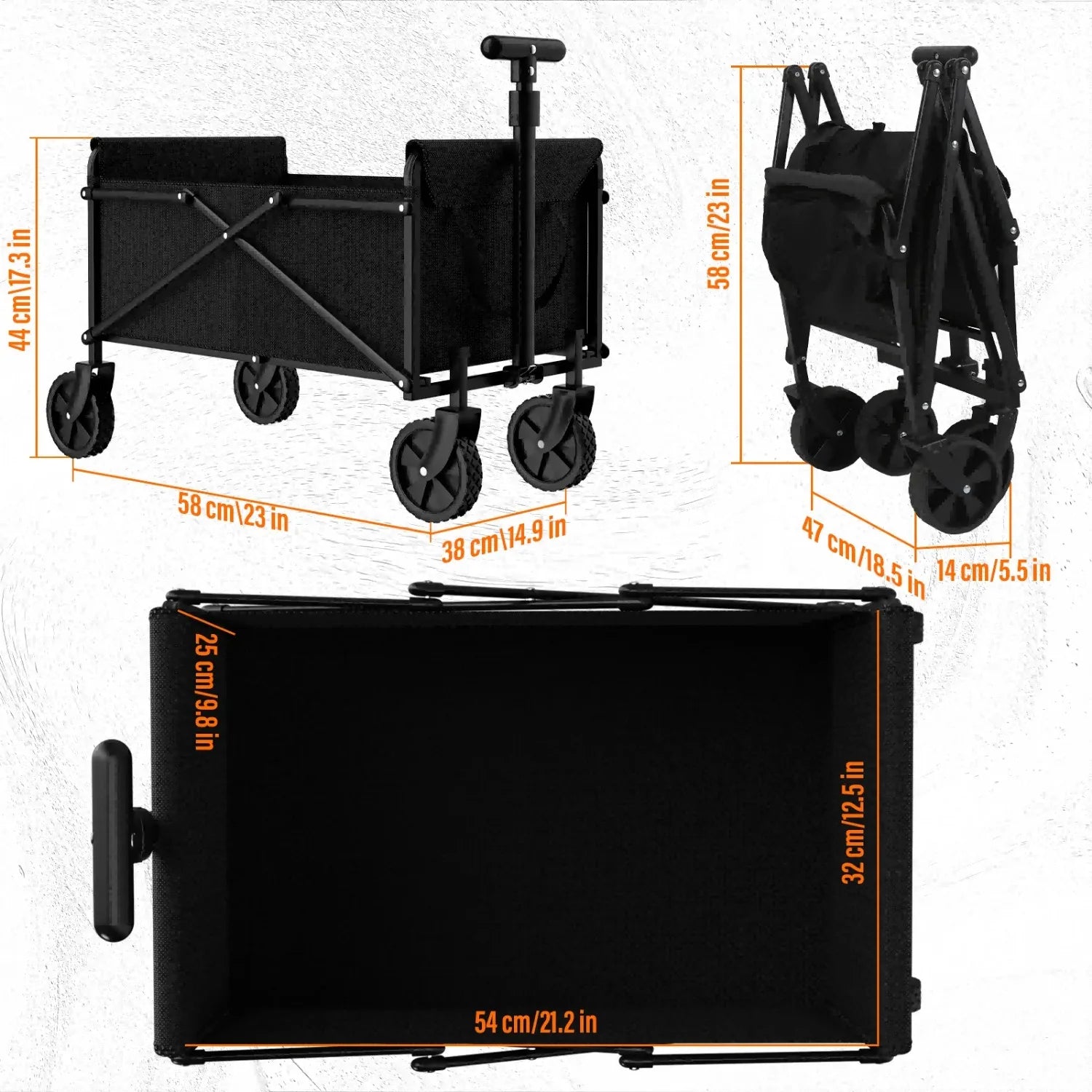 Black Small Folding Handcart - Collapsible Utility Shopping Cart for Outdoor, Garden, Picnic, and Beach Use